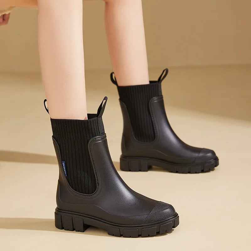 New Women'S Mid-Calf Rain Boots Women Wear-Resistant Waterproof Non-Slip Outdoor Boots Fashionable Ladies Rain Shoes