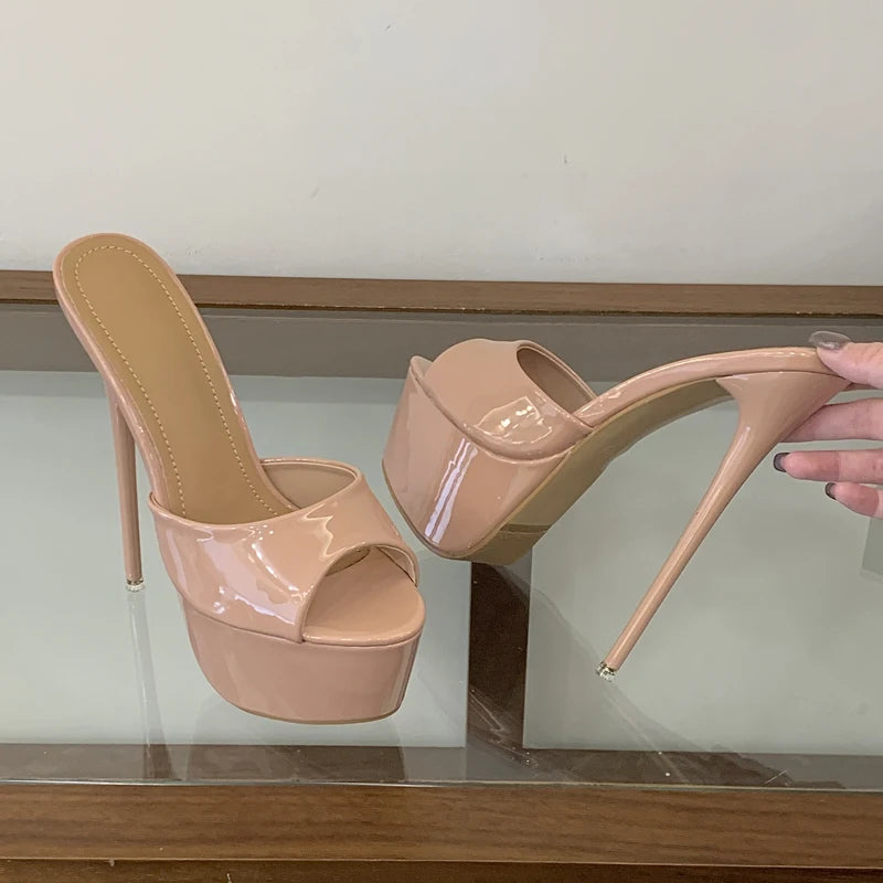 Eilyken Summer Fashion Open Toe Extremely High Heels Slippers Women Stripper Nightclub Party Slides Shoes Zapatos De Mujer