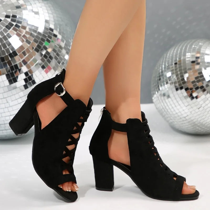 Women's High Heel Sandals Thick Heel Fishmouth Toe Heel Wrap  Women Sandals Rear Zipper New Summer Large Size Sandalias De Mujer